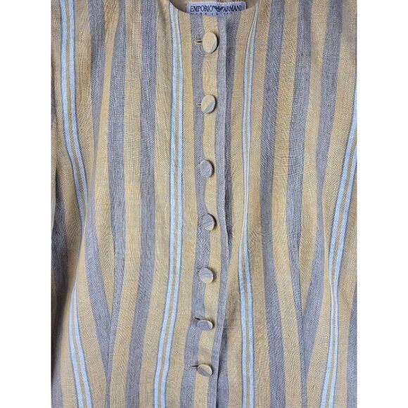 Emporio Armani Womens Striped Button-Down Jacket Beige/Gray Linen Blend - Picture 4 of 9